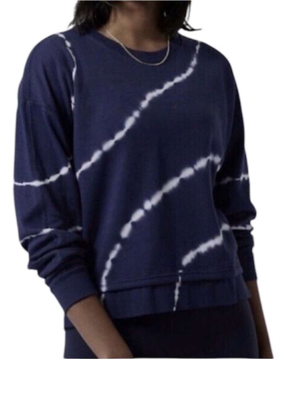 Athleta Navy and White Tie-Dye Crew Pullover